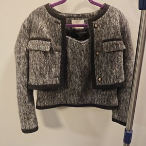 Gray and Black Knit Cardigan Set